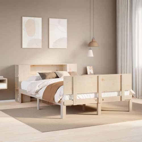 Krevet s regalom za knjige bez madraca 140x190 cm od borovine - Prirodna 140 x 190 cm Cijena