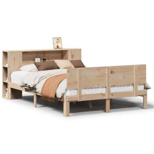 Krevet s regalom za knjige bez madraca 140x190 cm od borovine - Prirodna 140 x 190 cm Cijena