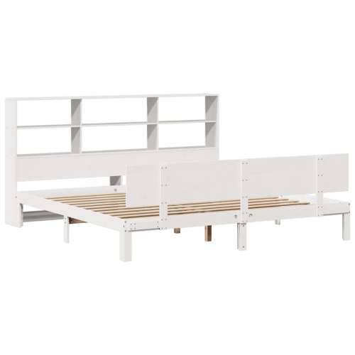 Krevet s regalom z knjige bez madraca bijeli 200x200cm borovina - Bijela 200 x 200 cm Cijena