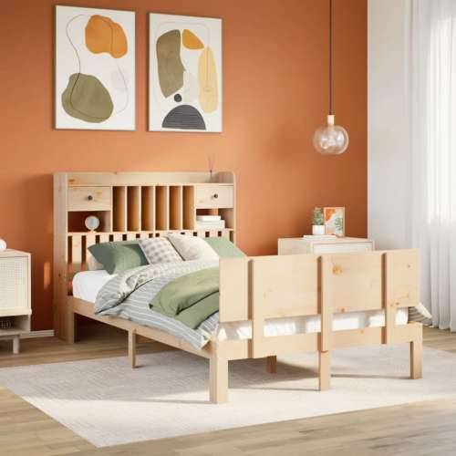 Krevet s regalom za knjige bez madraca 135x190 cm od borovine - Prirodna 135 x 190 cm Cijena