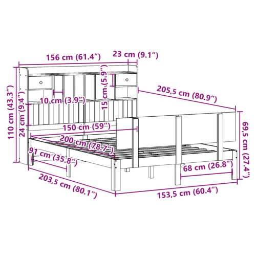 Krevet s regalom za knjige bez madraca 150 x 200 cm od borovine - Prirodna 150 x 200 cm Cijena