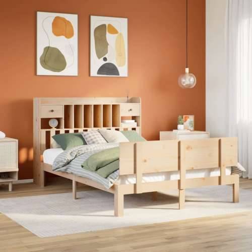 Krevet s regalom za knjige bez madraca 160x200 cm od borovine - Prirodna 160 x 200 cm Cijena
