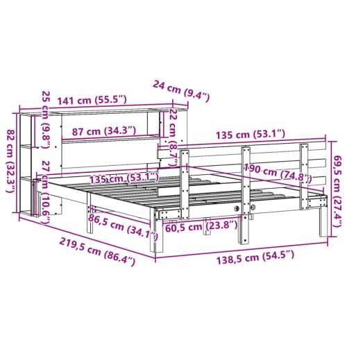 Krevet s regalom z knjige bez madraca bijeli 135x190cm borovina - Bijela 135 x 190 cm Cijena