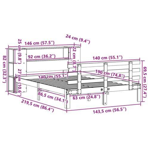 Krevet s regalom z knjige bez madraca bijeli 140x190cm borovina - Bijela 140 x 190 cm Cijena