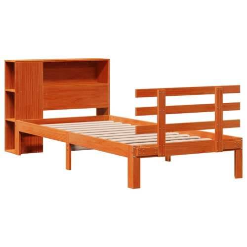 Krevet s regalom za knjige bez madraca 90 x 200 cm od borovine - Voštano smeđa 90 x 200 cm Cijena