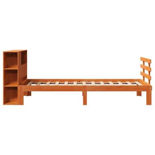 Krevet s regalom za knjige bez madraca 90 x 200 cm od borovine - Voštano smeđa 90 x 200 cm Cijena