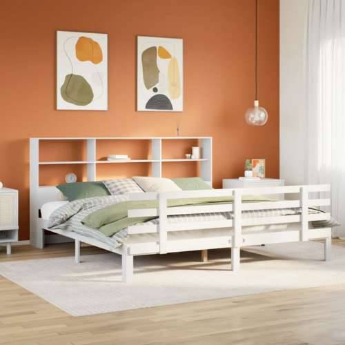 Krevet s regalom z knjige bez madraca bijeli 180x200cm borovina - Bijela 180 x 200 cm Cijena