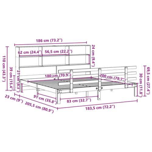 Krevet s regalom z knjige bez madraca bijeli 180x200cm borovina - Bijela 180 x 200 cm Cijena