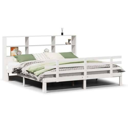 Krevet s regalom z knjige bez madraca bijeli 200x200cm borovina - Bijela 200 x 200 cm Cijena