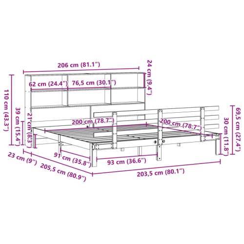 Krevet s regalom z knjige bez madraca bijeli 200x200cm borovina - Bijela 200 x 200 cm Cijena