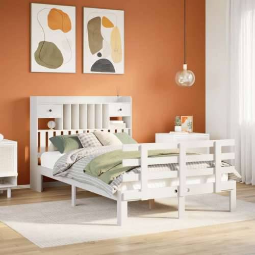 Krevet s regalom z knjige bez madraca bijeli 135x190cm borovina - Bijela 135 x 190 cm Cijena