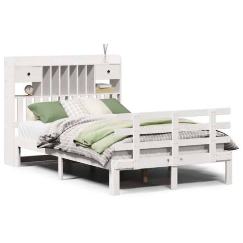 Krevet s regalom z knjige bez madraca bijeli 135x190cm borovina - Bijela 135 x 190 cm Cijena