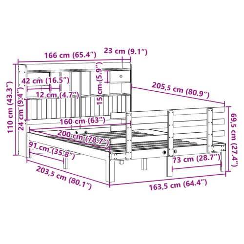 Krevet s regalom z knjige bez madraca bijeli 160x200cm borovina - Bijela 160 x 200 cm Cijena