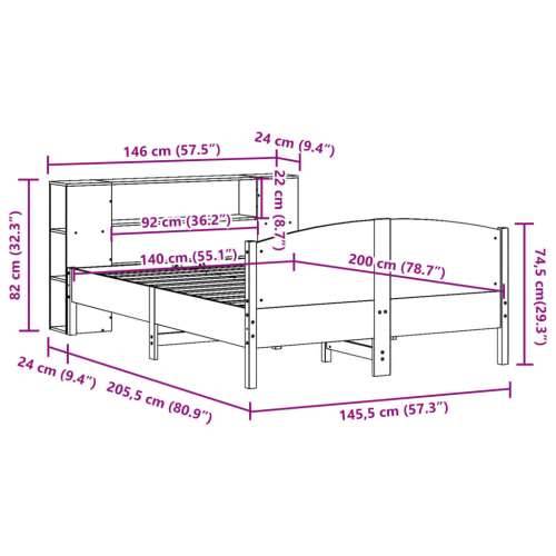 Krevet s regalom z knjige bez madraca bijeli 140x200cm borovina - Bijela 140 x 200 cm Cijena