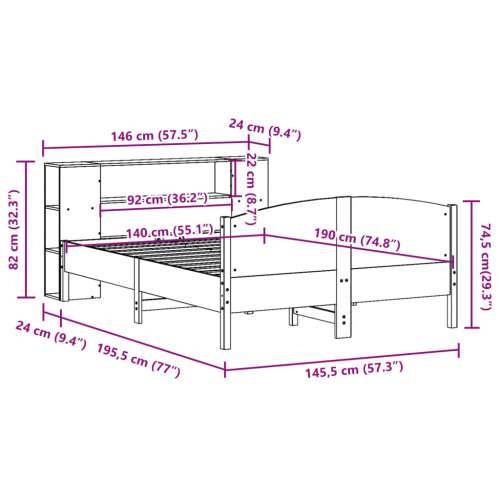 Krevet s regalom z knjige bez madraca bijeli 140x190cm borovina - Bijela 140 x 190 cm Cijena
