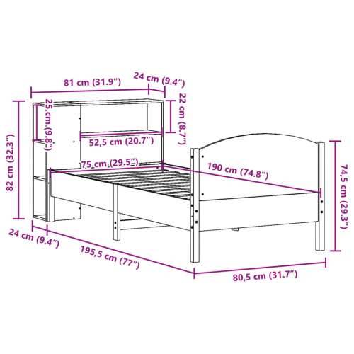 Krevet s regalom za knjige bez madraca 75 x 190 cm od borovine - Voštano smeđa 75 x 190 cm Cijena