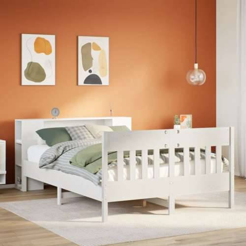 Krevet s regalom z knjige bez madraca bijeli 140x190cm borovina - Bijela 140 x 190 cm Cijena