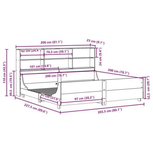 Krevet s regalom za knjige bez madraca bijeli 200x200cm od drva - Bijela 200 x 200 cm Cijena