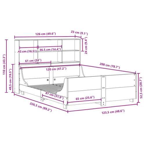 Krevet s regalom za knjige bez madraca 120x200 cm masivno drvo - Voštano smeđa 120 x 200 cm Cijena