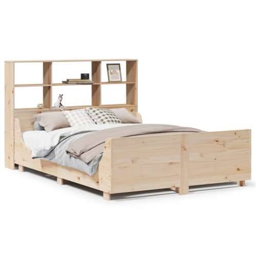 Krevet s regalom za knjige bez madraca 140x190 cm masivno drvo - Smeđa 140 x 190 cm Cijena
