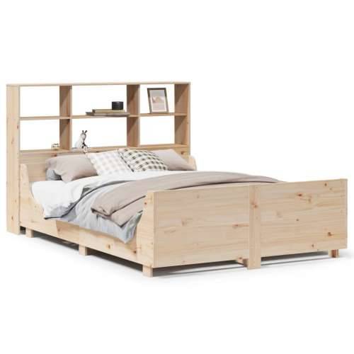 Krevet s regalom za knjige bez madraca 120x190 cm masivno drvo - Smeđa 120 x 190 cm Cijena