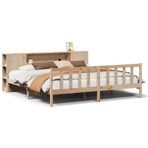 Krevet s regalom za knjige bez madraca 200 x 200 cm od borovine - Prirodna 200 x 200 cm Cijena