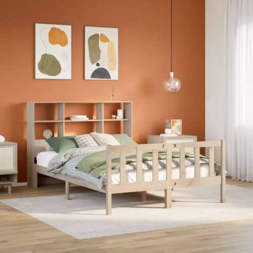 Krevet s regalom za knjige bez madraca 160x200 cm od borovine - Prirodna 160 x 200 cm Cijena