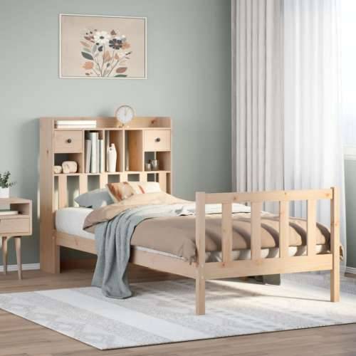 Krevet s regalom za knjige bez madraca 90x190 cm od borovine - Prirodna 90 x 190 cm Cijena