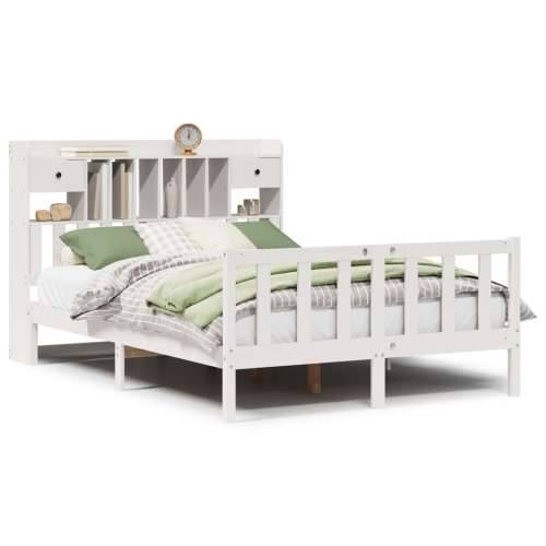 Krevet s regalom z knjige bez madraca bijeli 140x190cm borovina - Bijela 140 x 190 cm Cijena