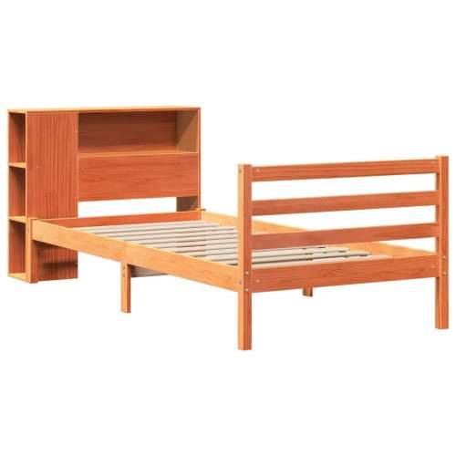 Krevet s regalom za knjige bez madraca 75 x 190 cm masivno drvo - Voštano smeđa 75 x 190 cm Cijena