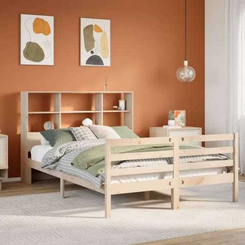 Krevet s regalom za knjige bez madraca 120x190 cm od borovine - Prirodna 120 x 190 cm Cijena