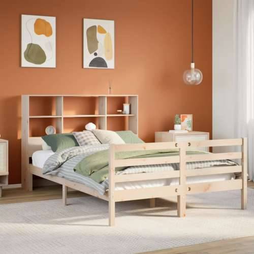 Krevet s regalom za knjige bez madraca 140x190 cm od borovine - Prirodna 140 x 190 cm Cijena