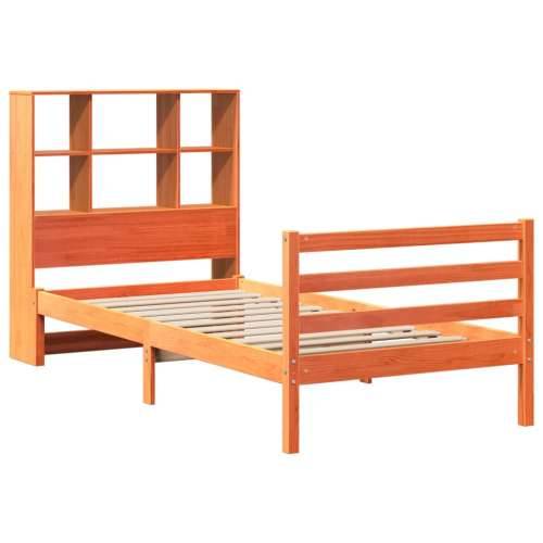 Krevet s regalom za knjige bez madraca 75 x 190 cm masivno drvo - Voštano smeđa 75 x 190 cm Cijena
