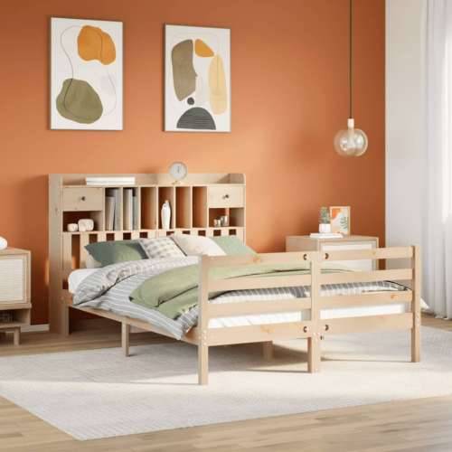 Krevet s regalom za knjige bez madraca 160x200 cm od borovine - Prirodna 160 x 200 cm Cijena