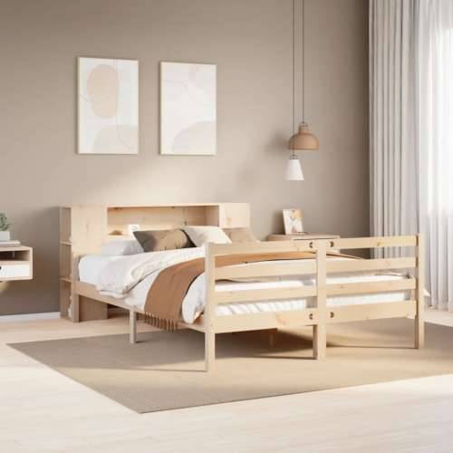 Krevet s regalom za knjige bez madraca 135x190 cm od borovine - Prirodna 135 x 190 cm Cijena