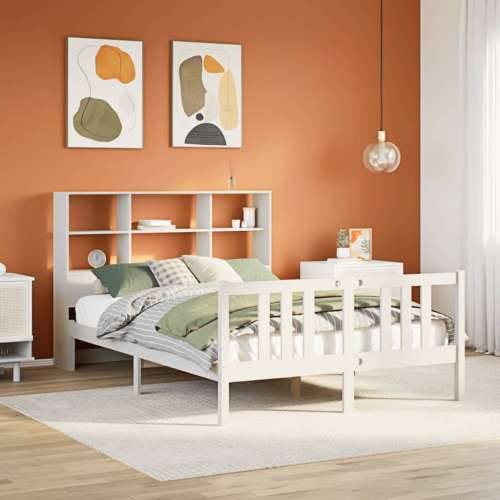 Krevet s regalom z knjige bez madraca bijeli 140x200cm borovina - Bijela 140 x 200 cm Cijena