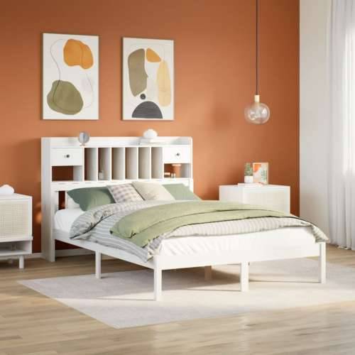 Krevet s regalom z knjige bez madraca bijeli 140x200cm borovina - Bijela 140 x 200 cm Cijena