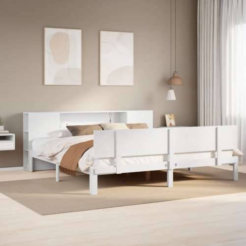 Krevet s regalom z knjige bez madraca bijeli 180x200cm borovina - Bijela 180 x 200 cm Cijena