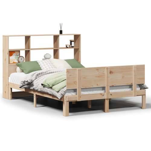 Krevet s regalom za knjige bez madraca 140x190 cm od borovine - Prirodna 140 x 190 cm Cijena