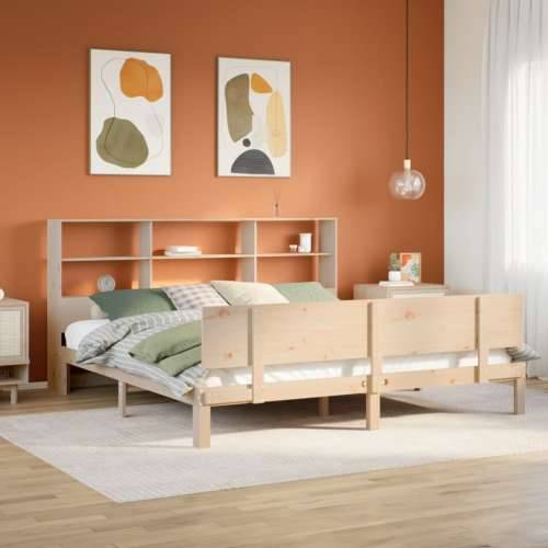 Krevet s regalom za knjige bez madraca 180x200 cm od borovine - Prirodna 180 x 200 cm Cijena
