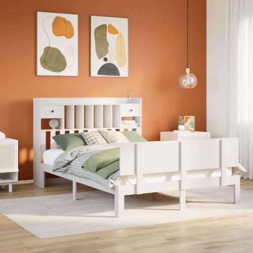 Krevet s regalom z knjige bez madraca bijeli 140x190cm borovina - Bijela 140 x 190 cm Cijena