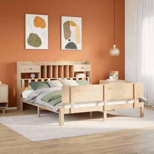 Krevet s regalom za knjige bez madraca 180x200 cm od borovine - Prirodna 180 x 200 cm Cijena