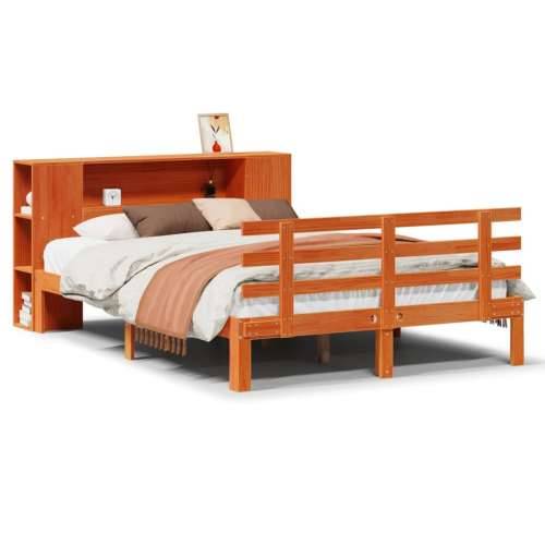 Krevet s regalom za knjige bez madraca 135 x 190 cm od borovine - Voštano smeđa 135 x 190 cm Cijena