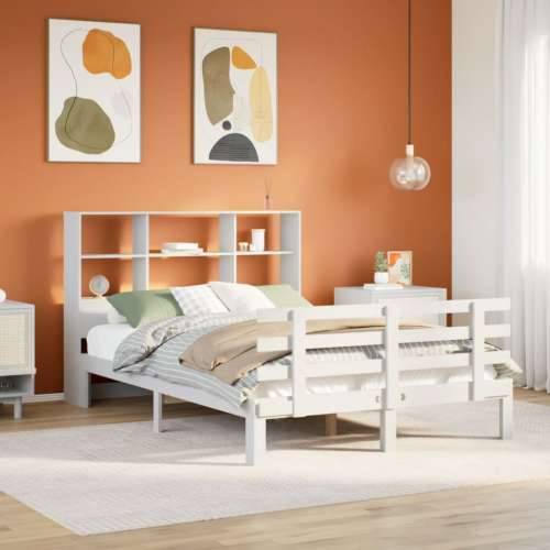 Krevet s regalom z knjige bez madraca bijeli 120x200cm borovina - Bijela 120 x 200 cm Cijena