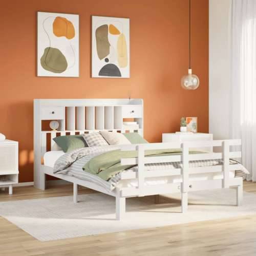 Krevet s regalom z knjige bez madraca bijeli 140x190cm borovina - Bijela 140 x 190 cm Cijena