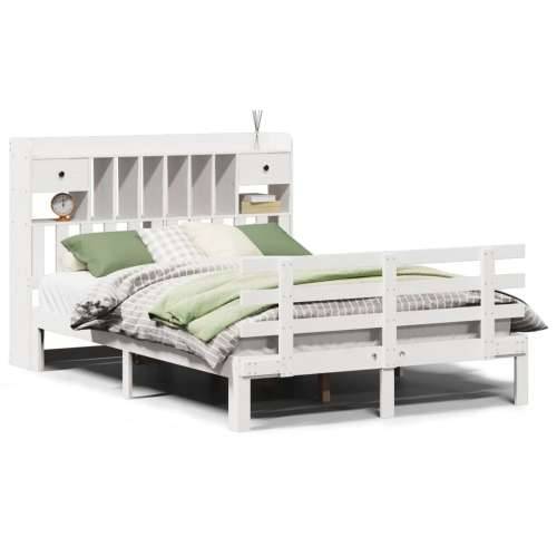 Krevet s regalom z knjige bez madraca bijeli 140x190cm borovina - Bijela 140 x 190 cm Cijena