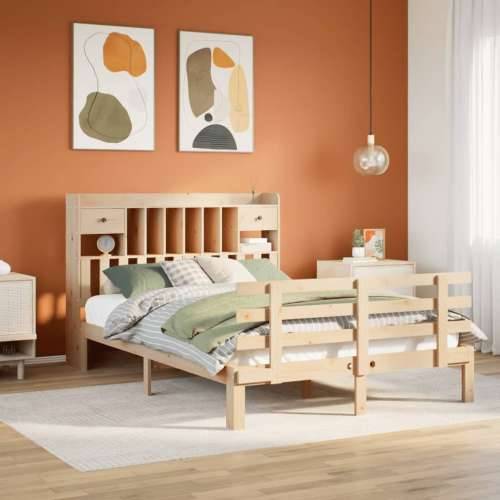Krevet s regalom za knjige bez madraca 140x200 cm od borovine - Prirodna 140 x 200 cm Cijena