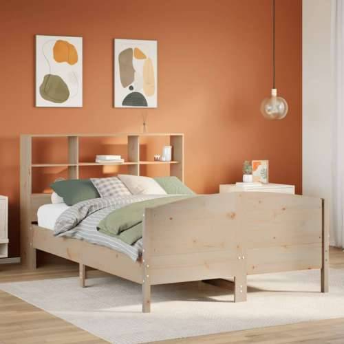 Krevet s regalom za knjige bez madraca 135x190 cm od borovine - Prirodna 135 x 190 cm Cijena