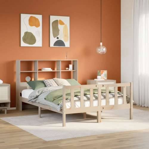 Krevet s regalom za knjige bez madraca 140x190 cm od borovine - Prirodna 140 x 190 cm Cijena