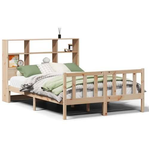 Krevet s regalom za knjige bez madraca 140x190 cm od borovine - Prirodna 140 x 190 cm Cijena